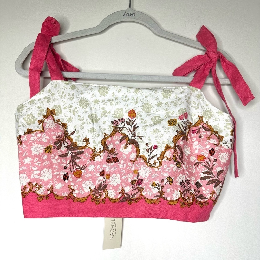 Rachel Zoe Linen Crop Halter Top Floral Tie Shoulder New with Tag Attached
